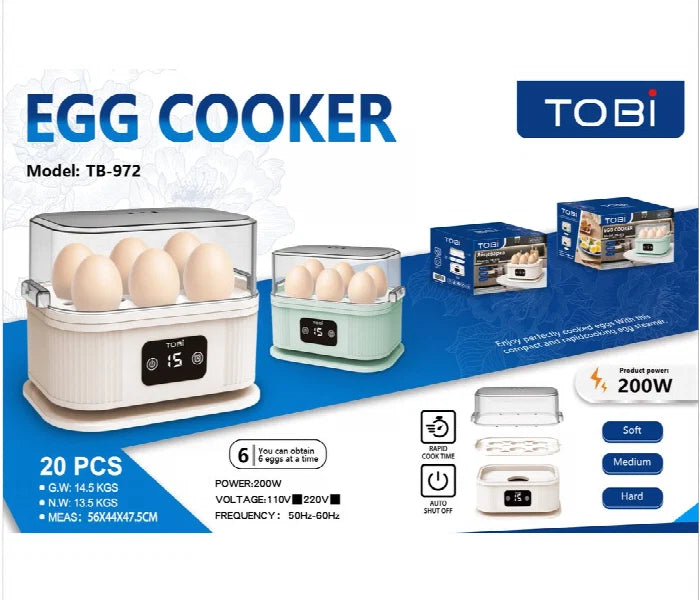 TOBi Digital Egg Cooker TB-972 – 6-Egg Electric Steamer with Digital Display