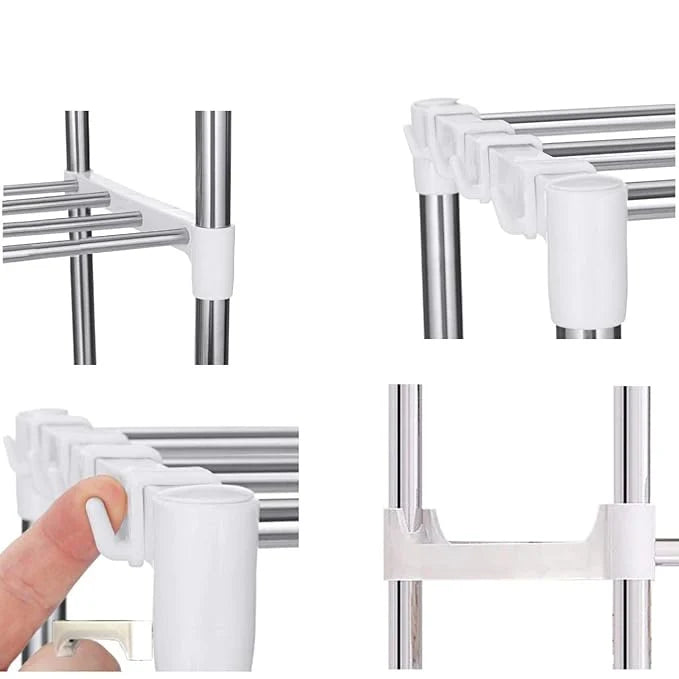 Stainless Steel Kitchen Storage Rack – Multi-Tier Shelf with Hooks